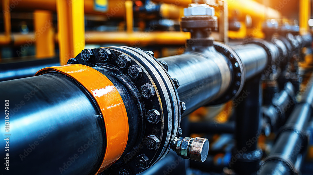 Fototapeta premium Steel pipes and instruments on the shelf