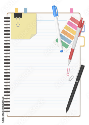 文房具とノートのセット、シンプルな罫線のリングノート