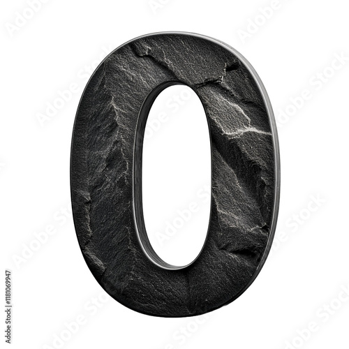3D Black StoneTextured Number 0 Isolated on White Background, Cut Out