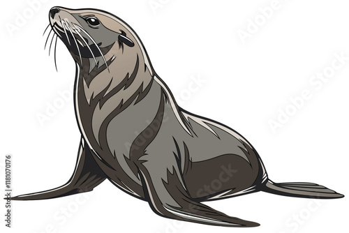 Sea lion, realistic, detailed texture, sleek fur, whiskers, flippers, smooth skin, alert posture, marine mammal, studio lighting, white background, 3D render, high resolution, photorealistic, nature p