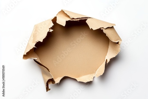 Torn brown paper with hole, isolated on white background. (1)