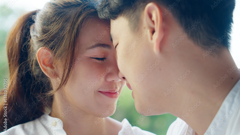 Young adult asia people fiance happy lover flirt fall in love nose lips kiss hug cuddle care trust. Sweet comfort touch newlywed asian couple life man smile look at woman face relax warm time dating. Young adult asia people fiance happy lover flirt fall in love nose lips kiss hug cuddle care trust. Sweet comfort touch newlywed asian couple life man smile look at woman face relax warm time dating.