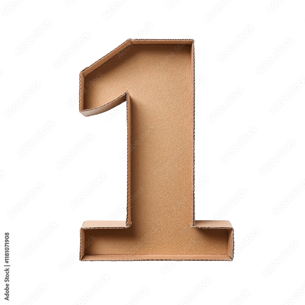 3D CardboardTextured Number 1 Isolated on White Background, Cut Out 3D CardboardTextured Number 1 Isolated on White Background, Cut Out