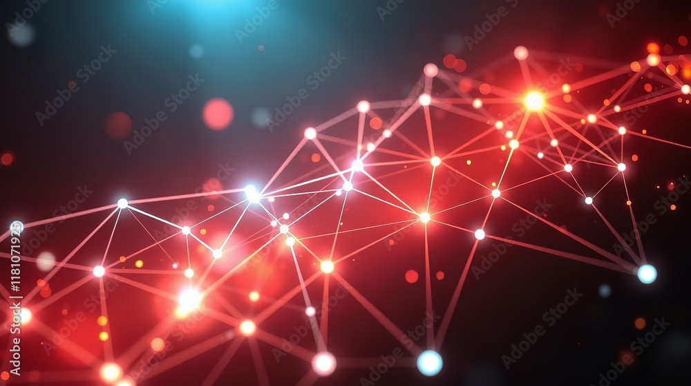 Obraz premium Abstract Network with Pink Background Glowing Points and Lines Digital Mesh