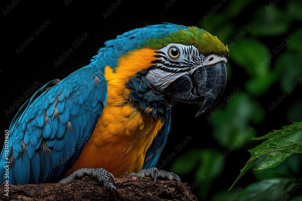 Vibrant Red and Yellow Macaw Parrot Perched on a Branch Vibrant Red and Yellow Macaw Parrot Perched on a Branch