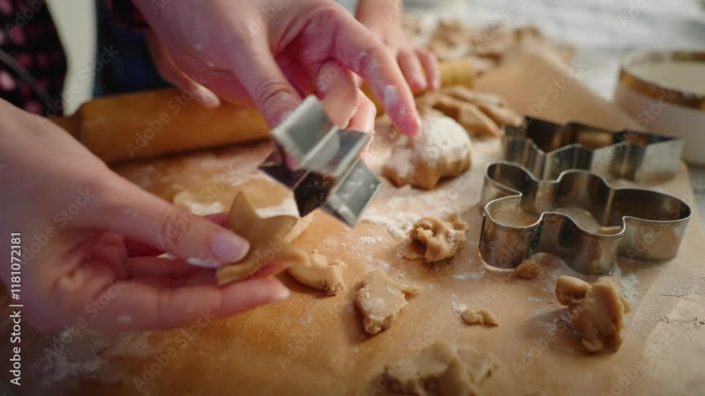 Baking holiday cookies with children in a cozy kitchen Baking holiday cookies with children in a cozy kitchen