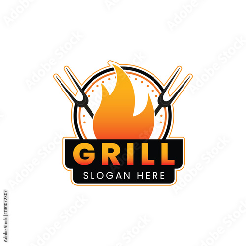  grilled barbecue logo, retro BBQ vecto