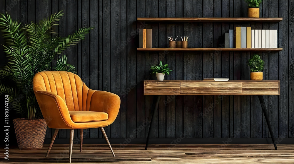 Modern Home Office Interior 3D Illustration Modern Home Office Interior 3D Illustration