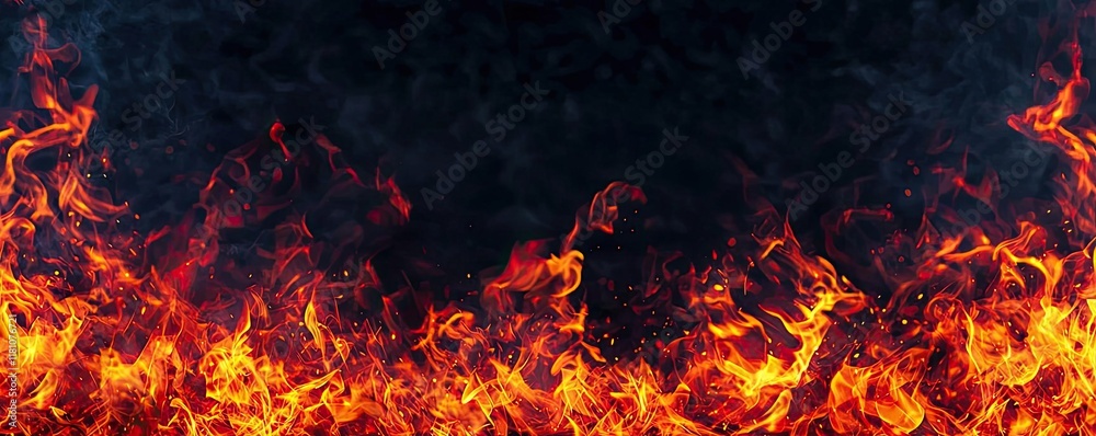 Fototapeta premium Fire abstract background idea. Vivid flames dancing against a dark background, ideal for dramatic visuals.