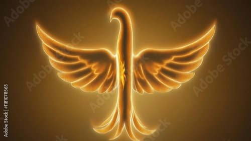 Golden, glowing dove symbol. photo