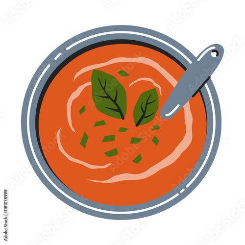 Tomato Soup with Basil Garnish Illustration