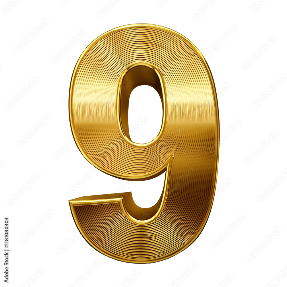 3D Golden Number 9 Isolated on White Background 3D Golden Number 9 Isolated on White Background