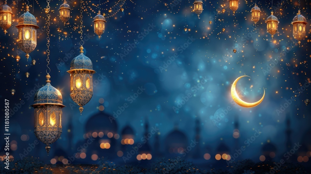 Fototapeta premium Iftar invitation card for Ramadan Kareem on Islamic.