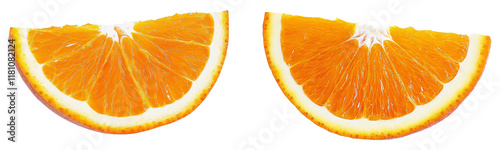 High-Quality PNG orange slice on white background, juicy citrus fruit segments, two pieces isolated