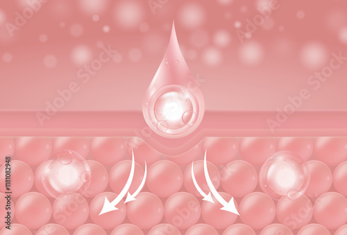 Skin Rejuvenation, Skin Layer And Skin Cell, Serum Oil Drop On Skin Cell, Moisturizer, Collagen serum