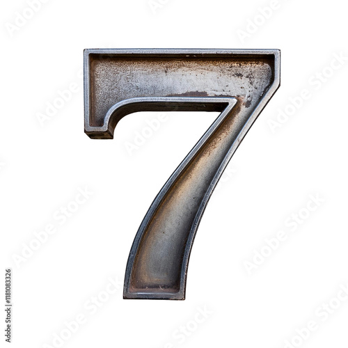 3D Grunge Metal Number 7 Isolated on White Background, Cut Out0