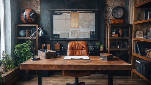 Football Coach Desk with Planning Board and Game Essentials photo