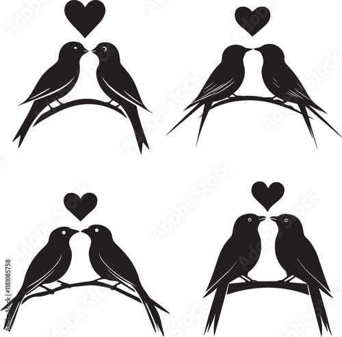 Set of Two Love Birds Silhouette vector