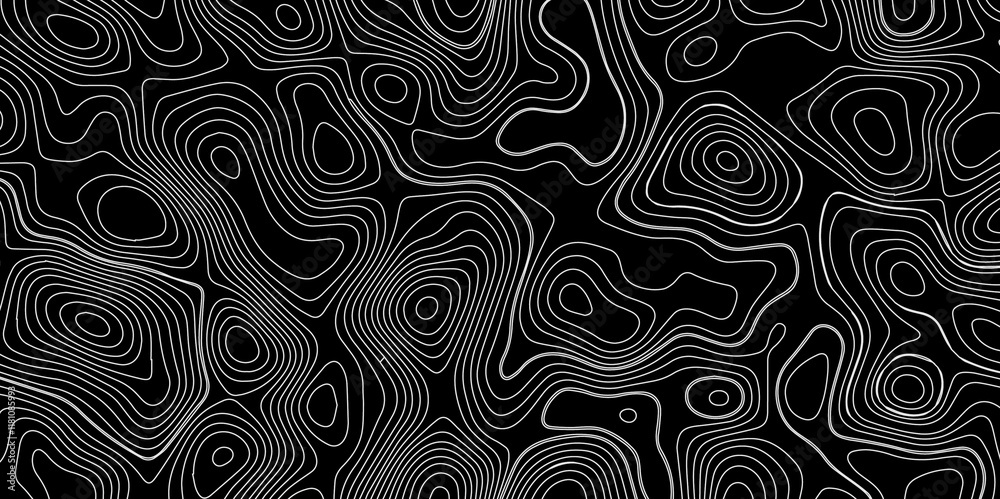 Fototapeta premium Abstract Black Wave Lines Topographic Contours Map Background, Multicolored Linear Background For Design, Trendy Modern Background texture, Vector illustration with Wave Lines On Black Background.
