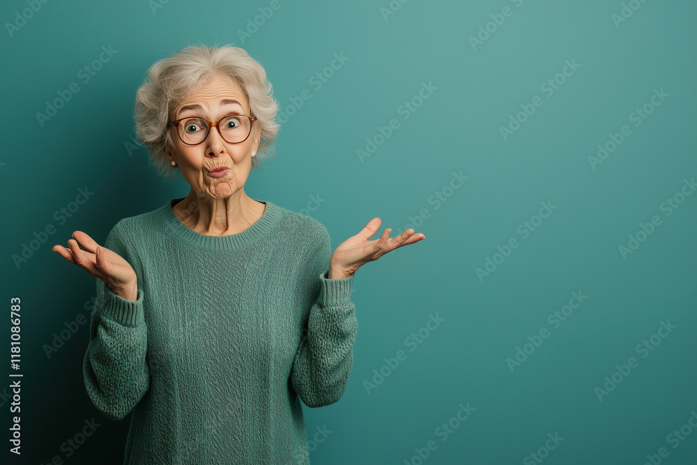 Moments of uncertainty: The challenges of aging and confusion. Copy space on teal background. Moments of uncertainty: The challenges of aging and confusion. Copy space on teal background.