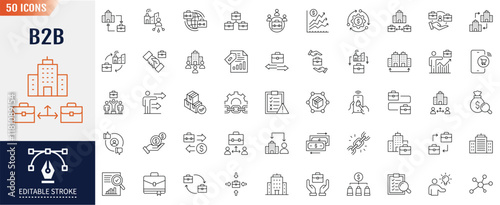 Business-to-Business, B2B line icon set. Editable stroke. B2B, business, commerce, trade, company, corporate, services and more. Vector illustartion