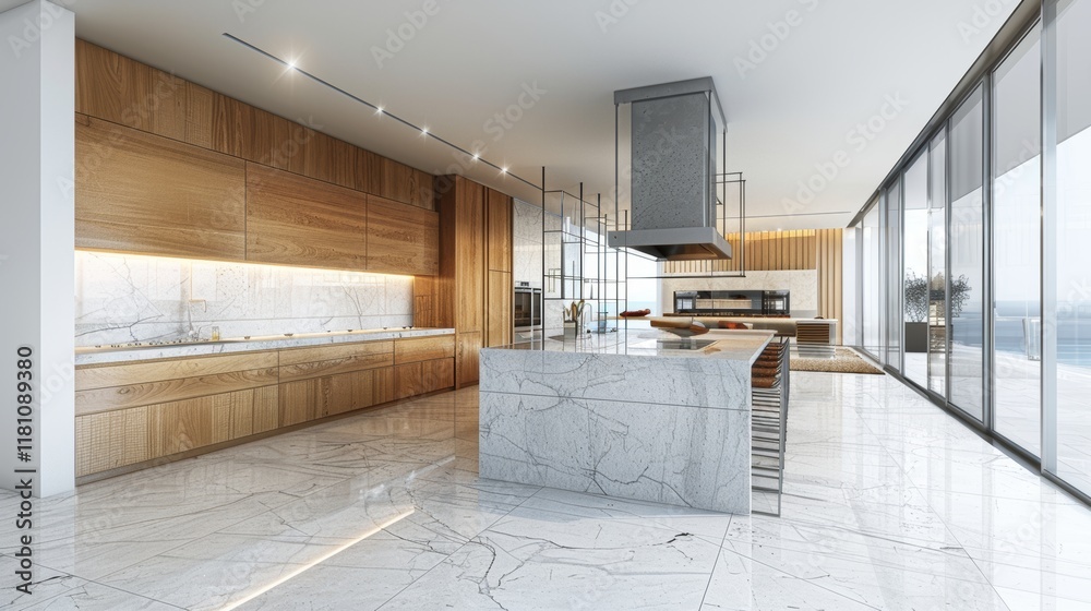 Fototapeta premium Elegant kitchen interior design sketch featuring modern furniture and artistic photo blend
