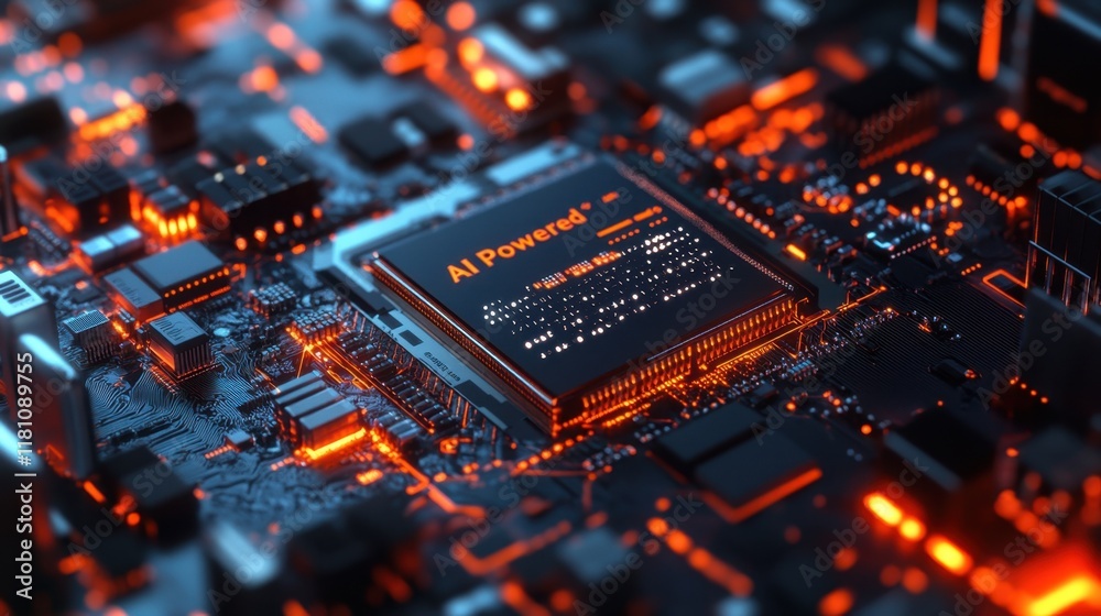 Advanced AI Processor Chip on a Circuit Board