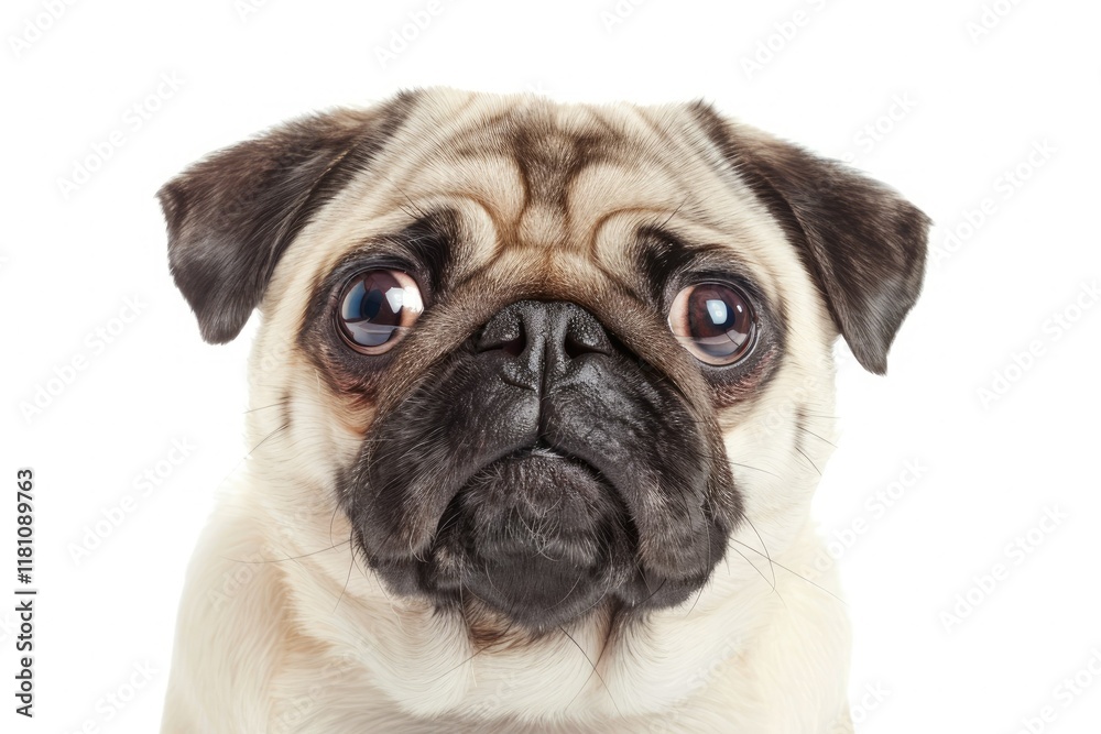 High Resolution Visual of Funny, Cute and Playful Pug Dog Isolated on White High Resolution Visual of Funny, Cute and Playful Pug Dog Isolated on White