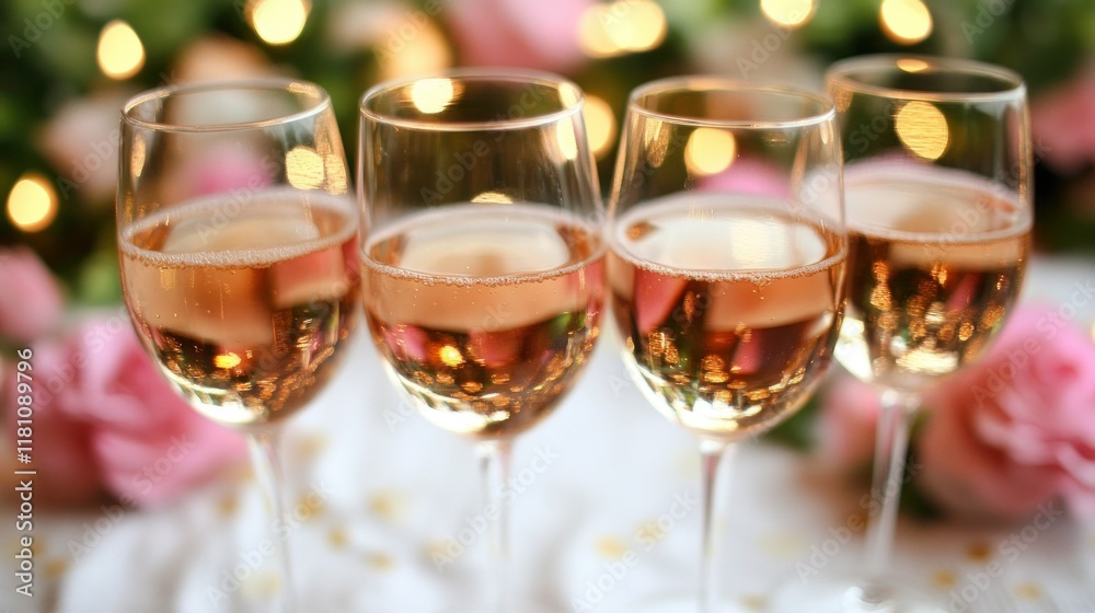 Four Glasses of Sparkling Ros? Wine Celebration Four Glasses of Sparkling Ros? Wine Celebration
