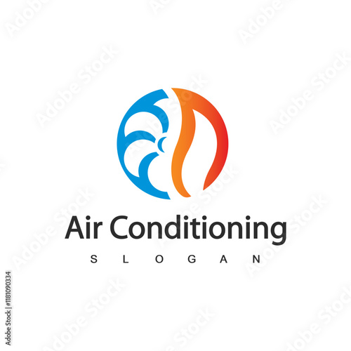 Air Conditioning Logo, HVAC Logo Concept with Fire Heating Cooling Snowflake Conditioning symbol
