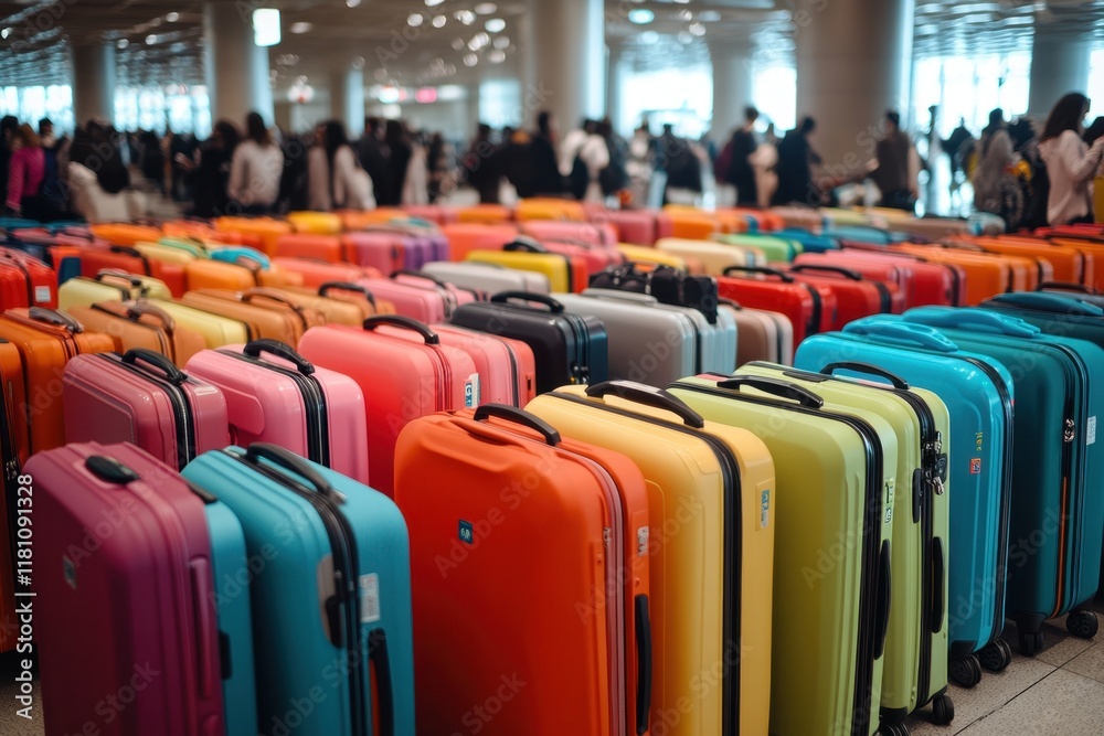 Fototapeta premium Vibrant Suitcases at Busy Airport Terminal