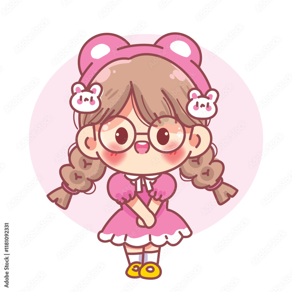 Cute girl of a girl standing neatly character cartoon Vector Cute girl of a girl standing neatly character cartoon Vector
