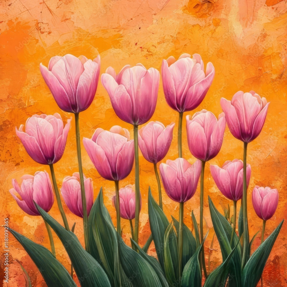 Fototapeta premium tulips , set against a fiery orange background
