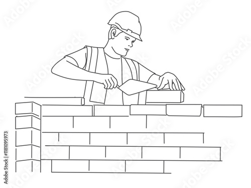 Building worker laying bricks
