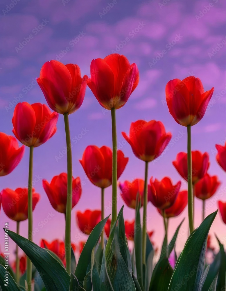 Fototapeta premium tulips with a warm abstract violet background