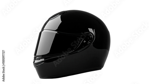 A reflective black helmet poised on a smooth gray surface, ideal for showcasing protective gear in promotional materials or presentations related to safety equipment.. photo