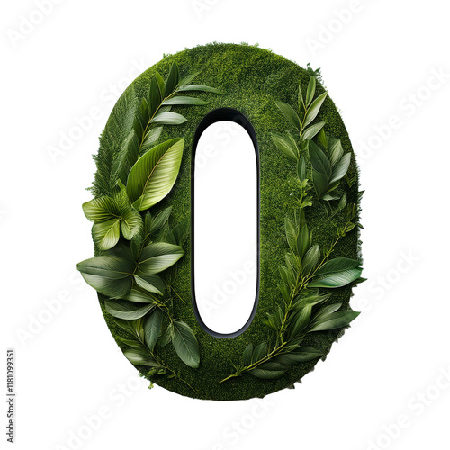 3D PlantTextured Number 0 Isolated on White Background, Cut Out