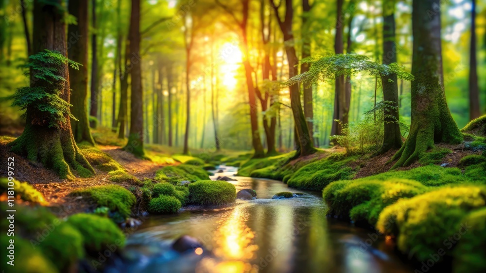 Obraz premium Tilt-Shift Miniature Forest Scene: Magical Bach im Wald Photography