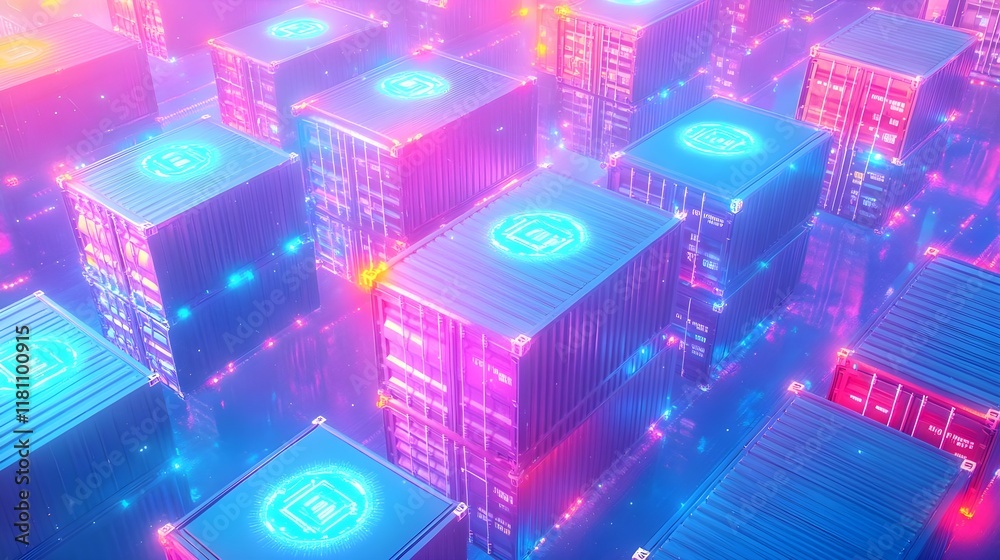 neon shipping containers, digital art, metaverse - metaverse and vi. neon shipping containers, digital art, metaverse - metaverse and vi.