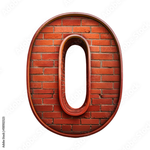 3D Red BrickTextured Number 0 Isolated on White Background, Cut Out