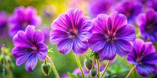 Vibrant Portrait of Purple Geranium Maderense Blossoms with Soft Background for Nature Lovers and Floral Enthusiasts photo