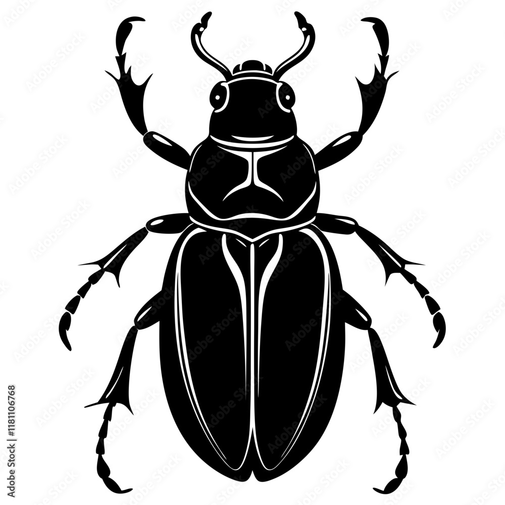 Black and White Beetle Silhouette with Intricate Shell Design Vector Black and White Beetle Silhouette with Intricate Shell Design Vector