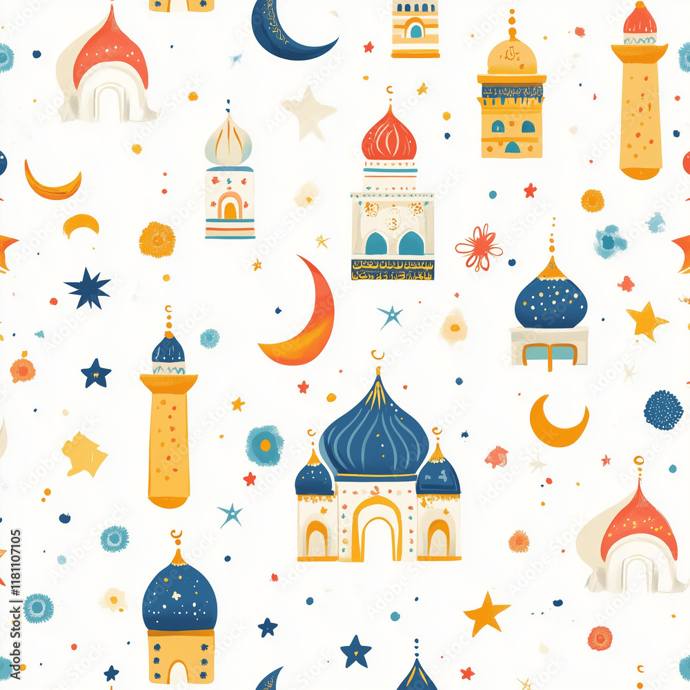 Fototapeta premium Ramadhan eid mubarak seamless pattern