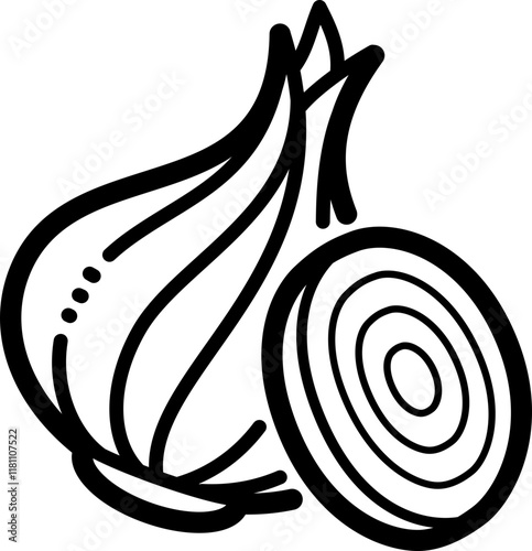 Red onion doodle vector icon and illustration