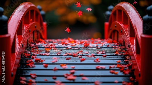 Red Bridge Autumn Leaves Serenity photo