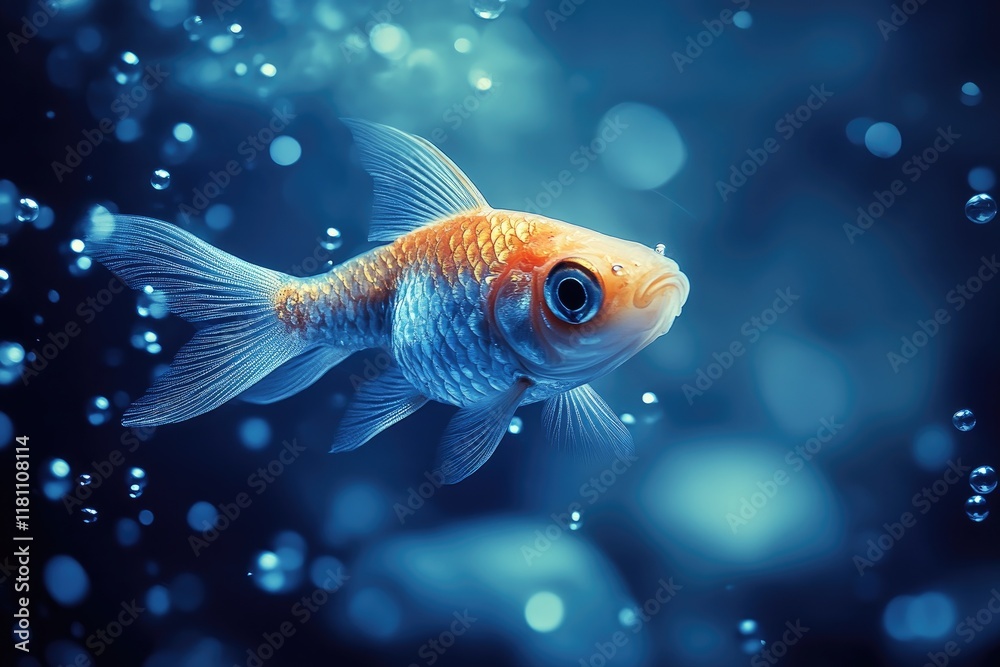 Bubbles encircling fish as it swims through water highlighting movement in serene underwater scene Bubbles encircling fish as it swims through water highlighting movement in serene underwater scene