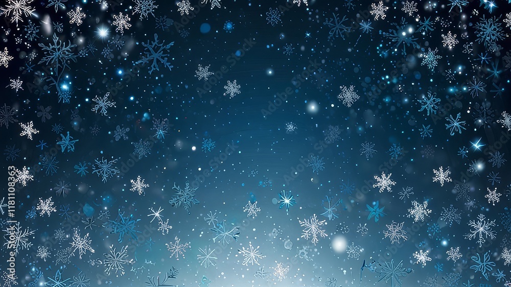Obraz premium Sparkling Blue Winter Background with Snowflakes