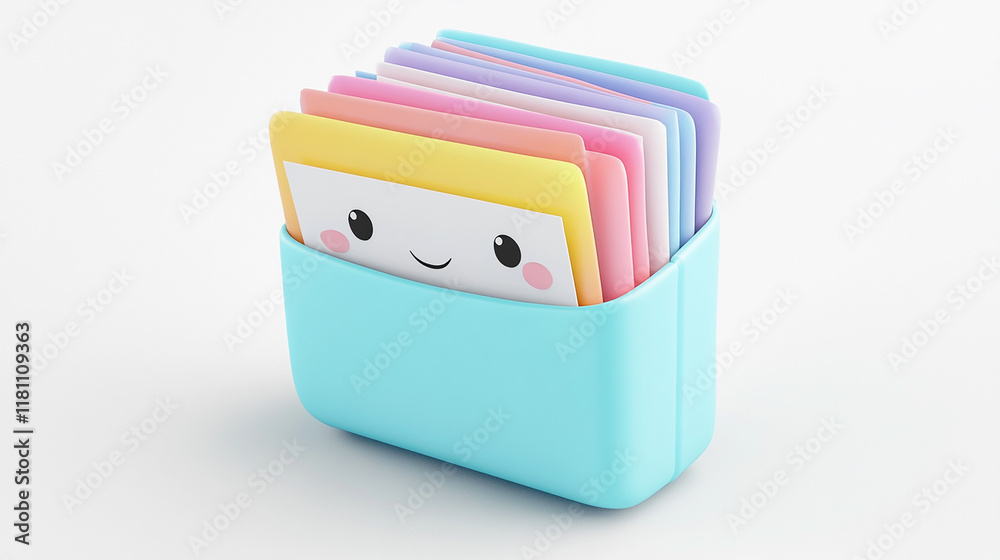 a single cute 3d kawaii folder on white background a single cute 3d kawaii folder on white background