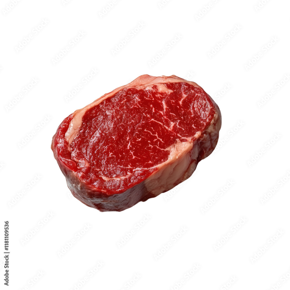 Obraz premium Raw beef steak isolated on white transparent background