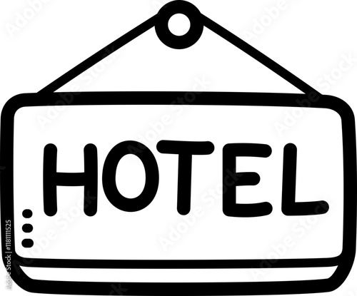 Hotel sign doodle vector icon and illustration